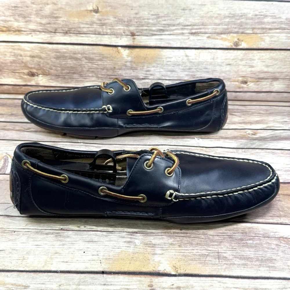 Polo Ralph Lauren Mens Black Leather Broderick Nautical Lace Up Boat Shoes 11.5D